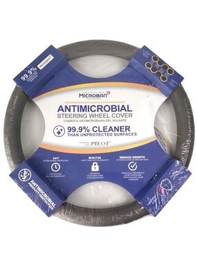 Pilot Steering Wheel Cover NEW Gray Faux Leather Fits 14.5”-15” Antimicrobial